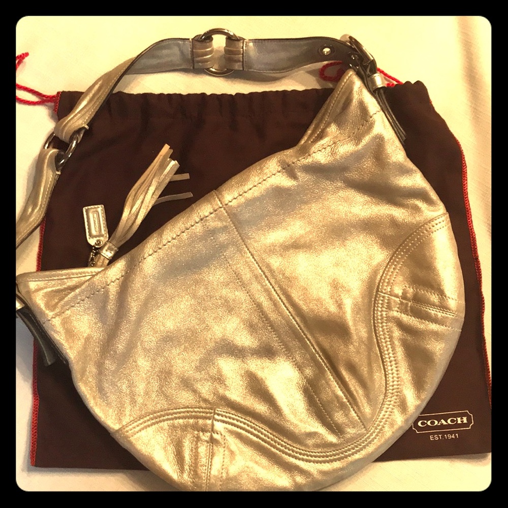 Sold!COACH BAG silver purse Tassel Cute bag